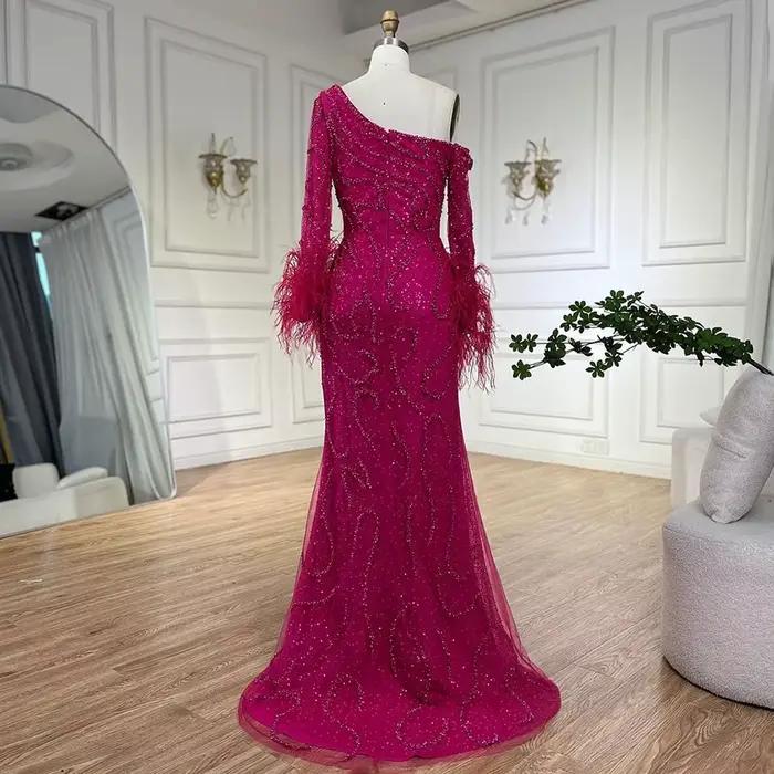 Robe de soirée sirène élégante fuchsia à une épaule