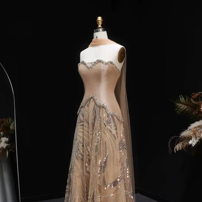 Robe de soirée trapèze de luxe Sharon Said Dubai avec sequins et écharpe