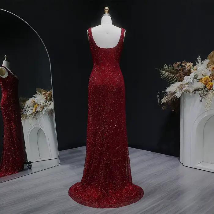 Robe de soirée sirène Sharon Said de luxe rouge bordeaux à col carré
