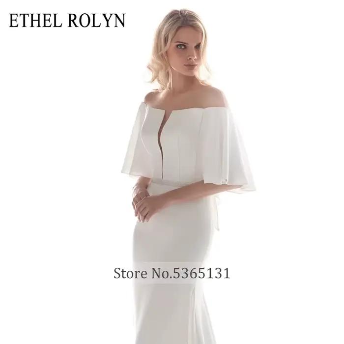 Élégant col bateau sirène robes De mariée Satin manches chauve-souris Illusion dos nu ETHEL ROLYN robe