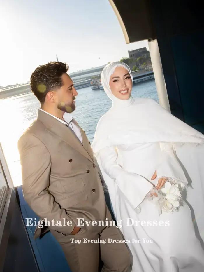 Robe de Mariée Arabe Eightale Personnalisée avec Appliques en Dentelle et Décoration en Perles pour Femmes Occasions Spéciales Cérémonies Gala
