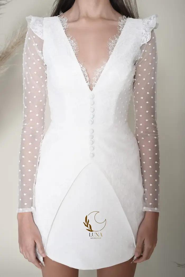 Robe de mariée mini en dentelle personnalisée Luna