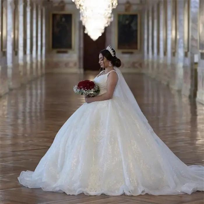 Robes de mariée de luxe en tulle brillant ivoire 2026