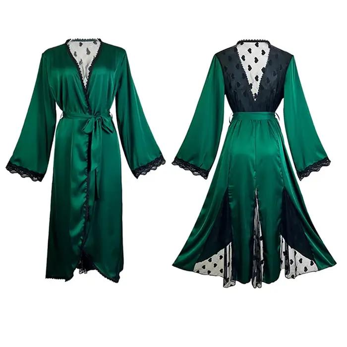 Robes De Novia nouvelle soie Satin dentelle Robe femmes vêtements De nuit en vrac printemps automne été peignoir femme