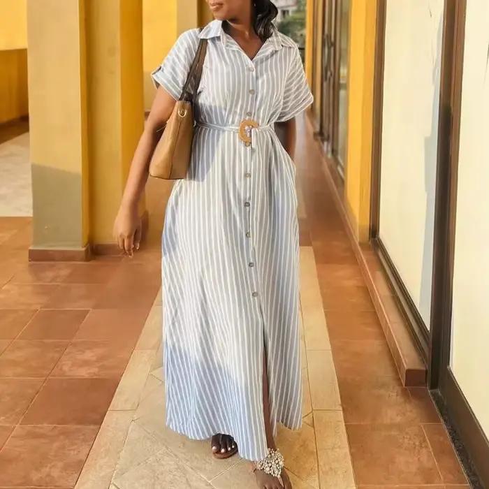 Robe longue femme coupe trapèze Y2K Streetwear à manches courtes col rabattu élégante avec empiècements pour soirée et travail Été 2026