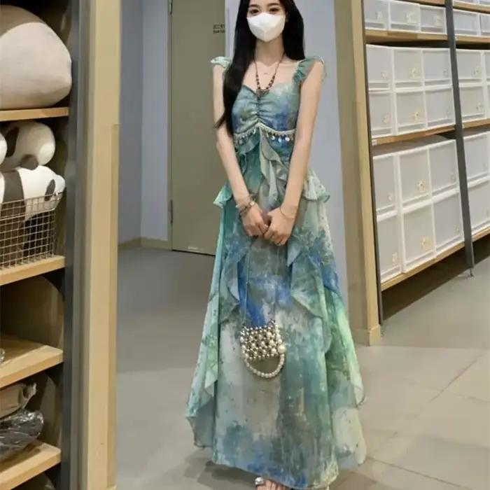 Robe imprimée à bretelles pour vacances