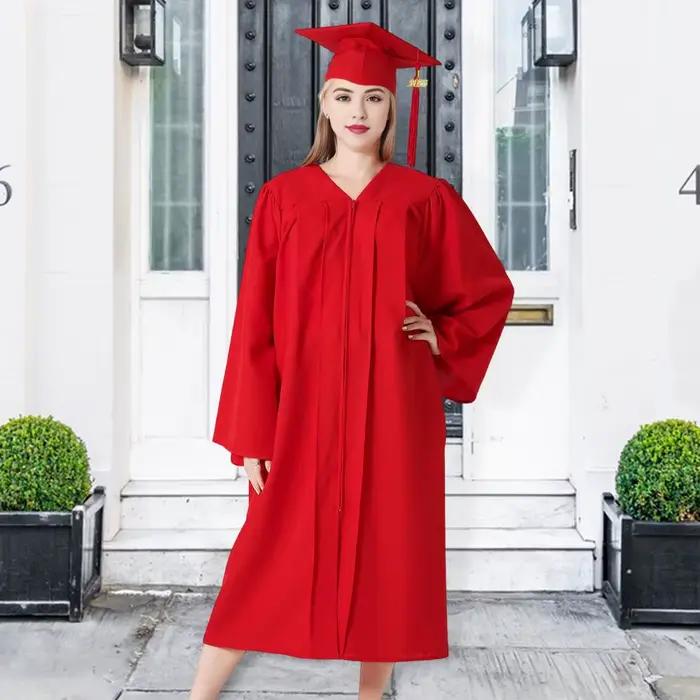 Robe de remise des diplômes batik pour femmes en polyester avec chapeau à col en V pour cérémonies de fin d'études et débuts de carrière