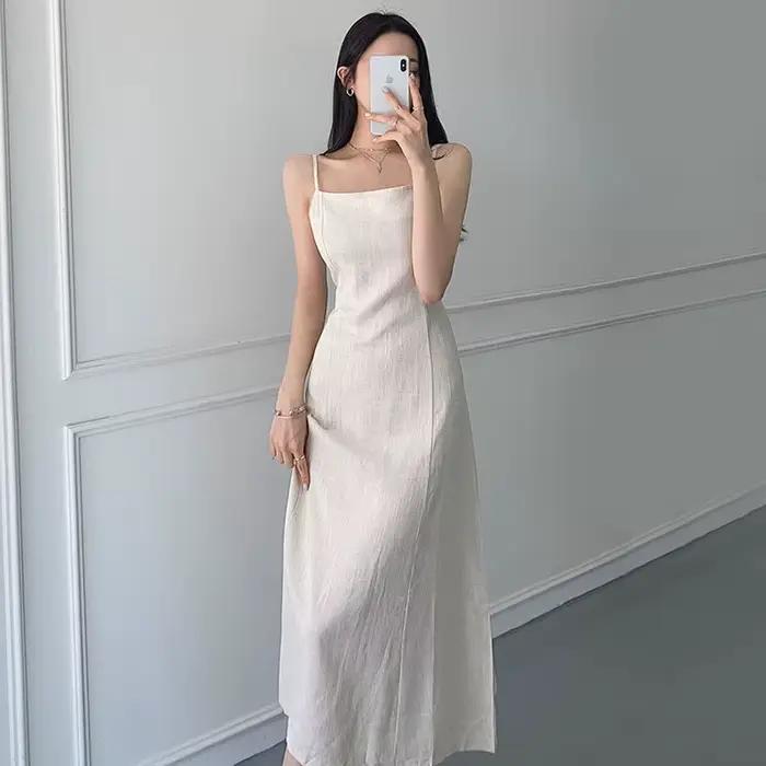 Robe longue en lin à lacets pour femmes