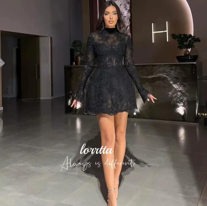 Lorrtta robe De soirée personnalisée Robes longues avec manches jupe courte dentelle