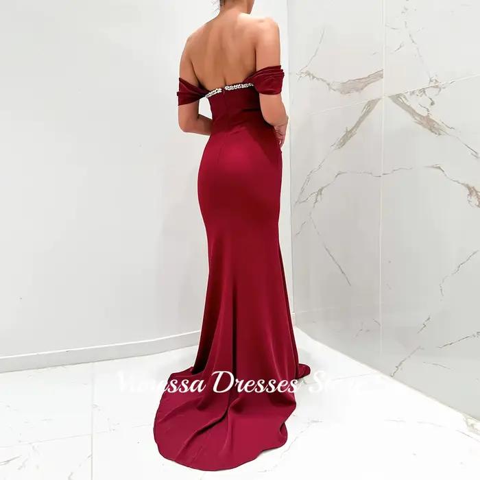 Robe de soirée sirène bordeaux Vanessa à épaules dénudées