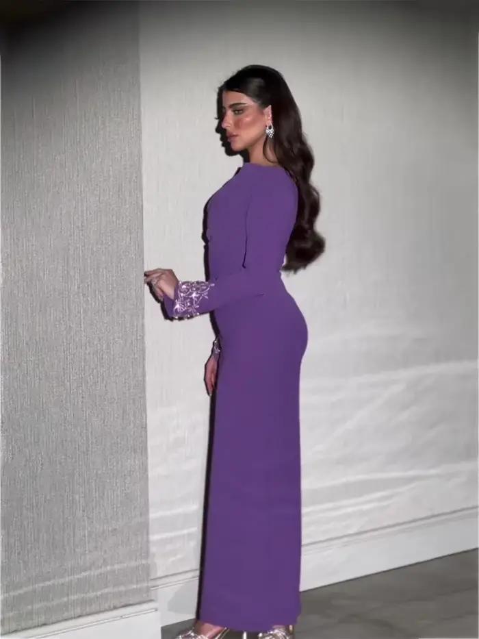 Robe de soirée droite arabe violette