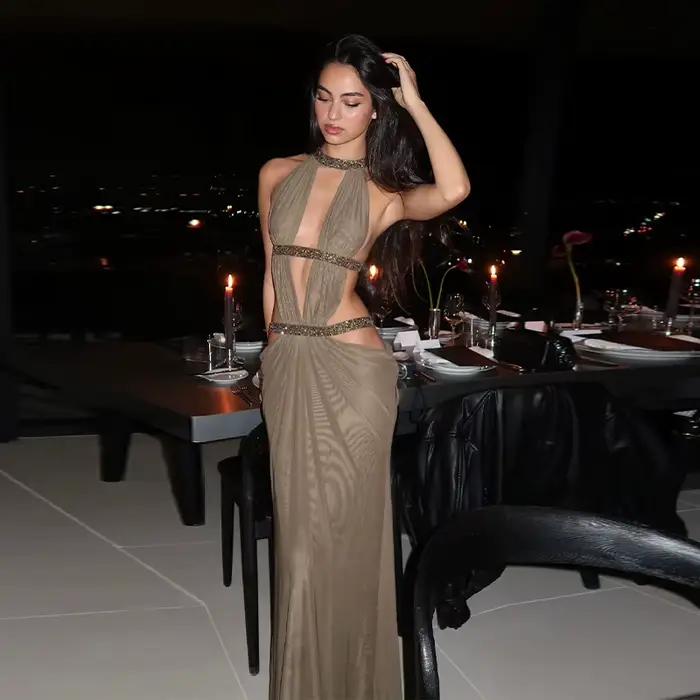 Femmes élégant façonnage longue Vistidos Simple Sexy Chic dos creux conception brillant à lacets robe nouvelle luxe