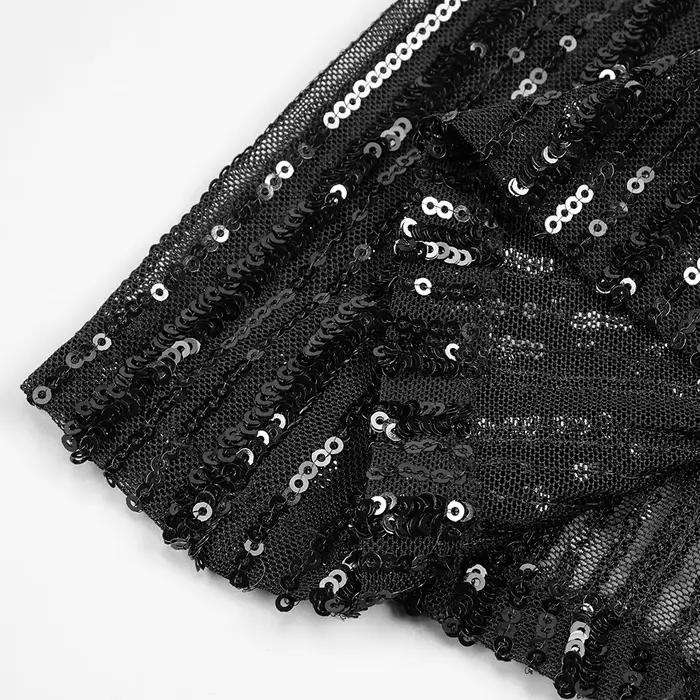 Robe de soirée noire sans bretelles à paillettes – Corset perlé