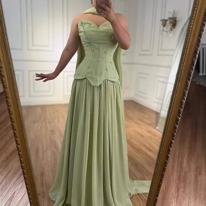 Robe de soirée élégante vert sauge