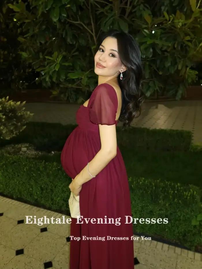 Robe de soirée de maternité arabe Eightale en mousseline bordeaux