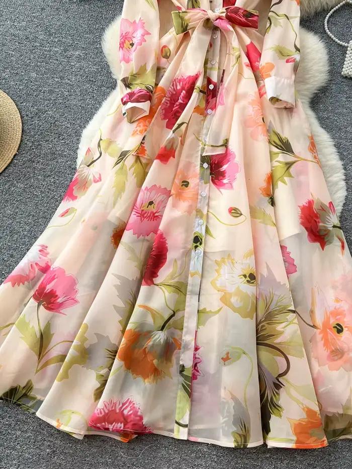 Robe longue élégante à imprimé vacances à la française pour femme