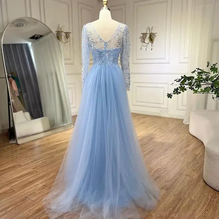 Robe de soirée sirène de luxe en perles bleues