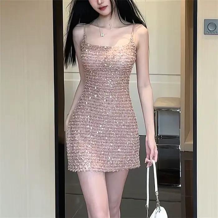 Robe Camisole Sexy Femme Nouveau Design à Paillettes Coupe Cintrée Amincissante Occasions Spéciales Automne
