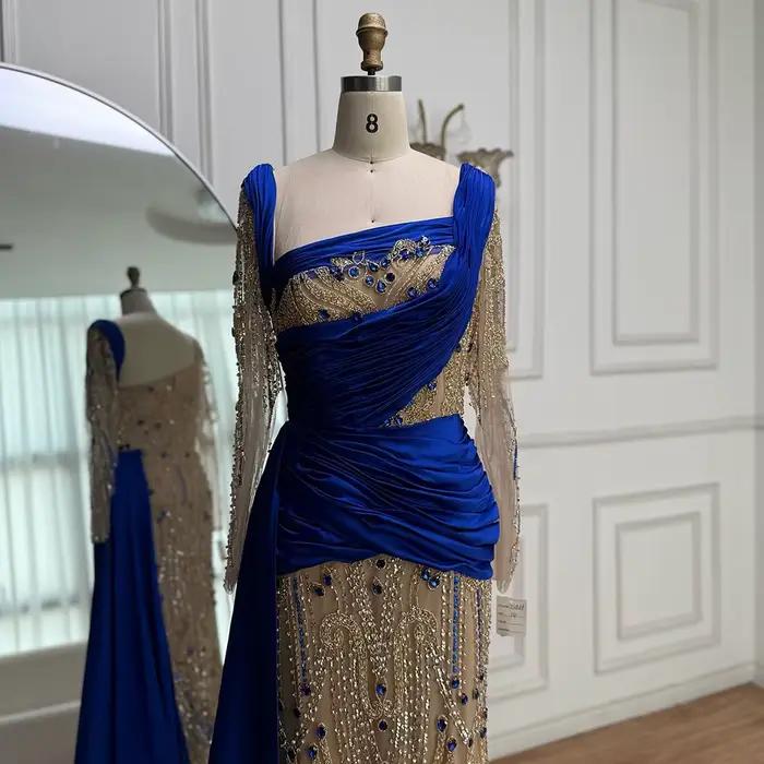 Robe de soirée sirène en velours bleu Royal