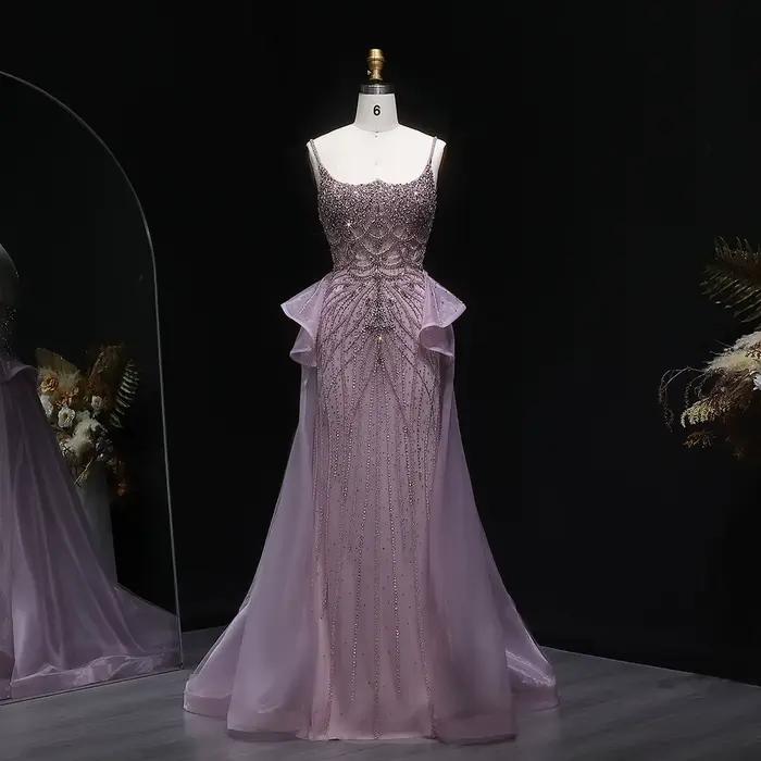 Sharon Said luxe Champagne sirène robe de soirée avec surjupe à volants rose pour les femmes de mariage