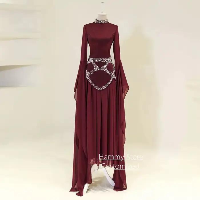 Robe de soirée arabe moderne personnalisée à manches longues