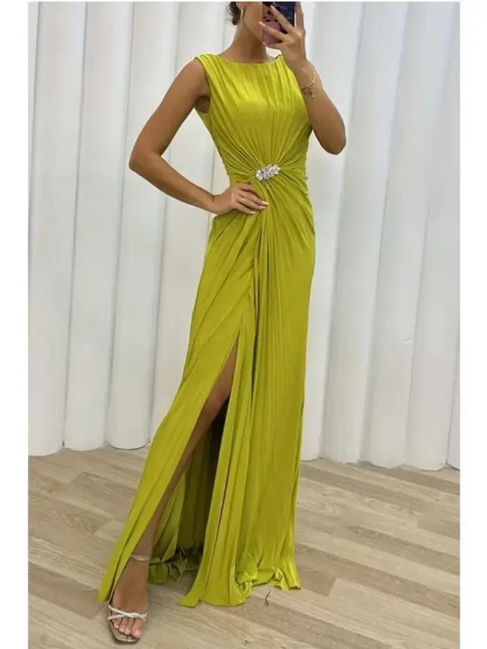Robe longue sexy à col rond pour femmes