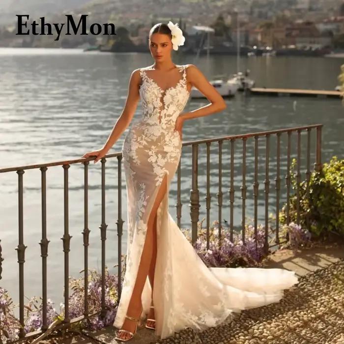 Ethymon charmante haute fente robes De mariée