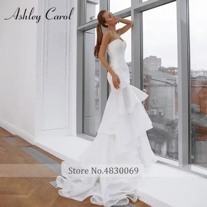 Ashley Carol-Robe de mariée sirène à volants perlés brillants