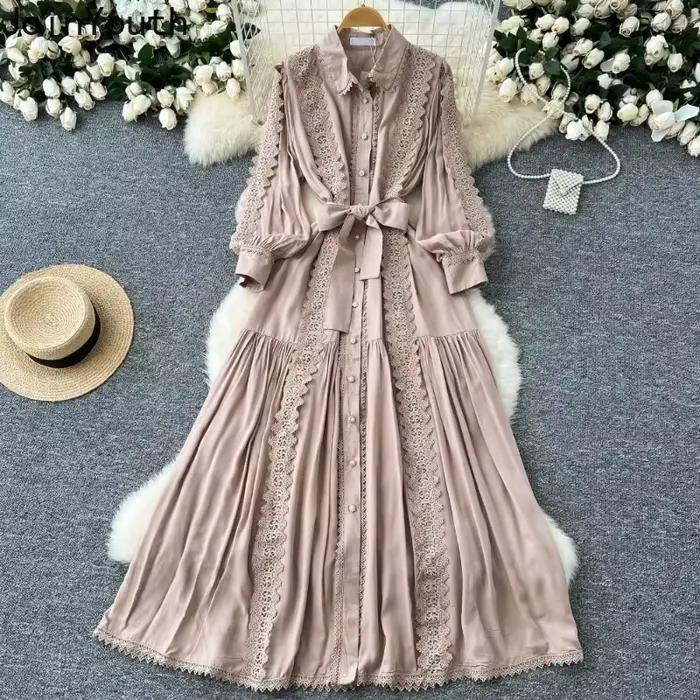 Robe Vintage Femme col rabattu lanterne manches