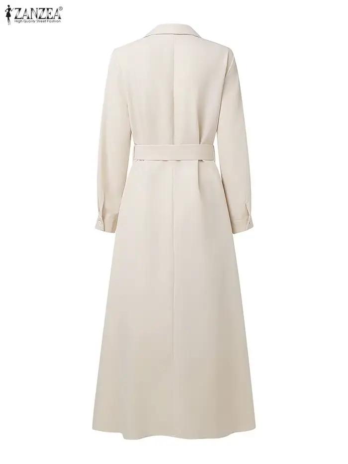 Femmes automne OL Robe de travail ZANZEA 2025 élégant revers à manches longues robes de bureau solide ceinturée