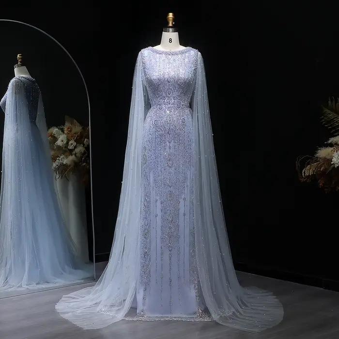 Sharon Said luxe dubaï blanc nu sirène robe de soirée avec manches Cape pour les femmes de mariage robes
