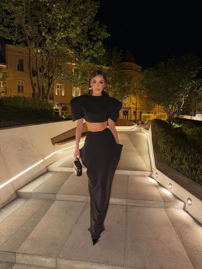 Ensemble 2 Pièces Noir Couture 2026 : Robe et Crop Top pour Femme