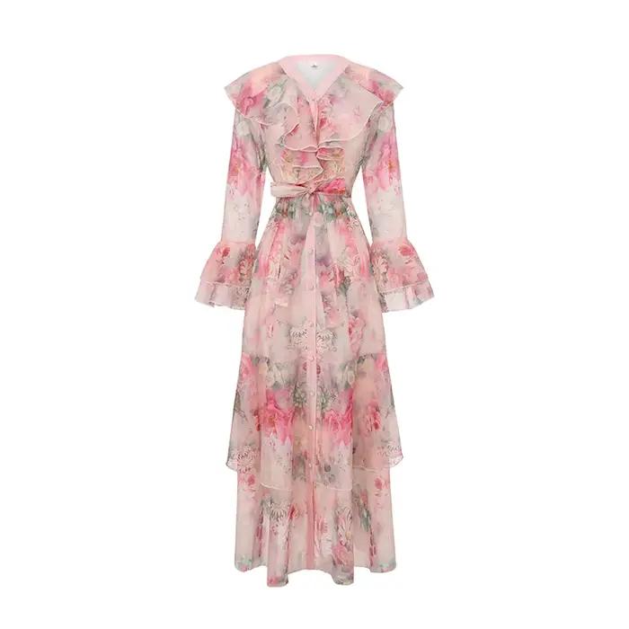 Robe élégante en organza à volants Iridesse