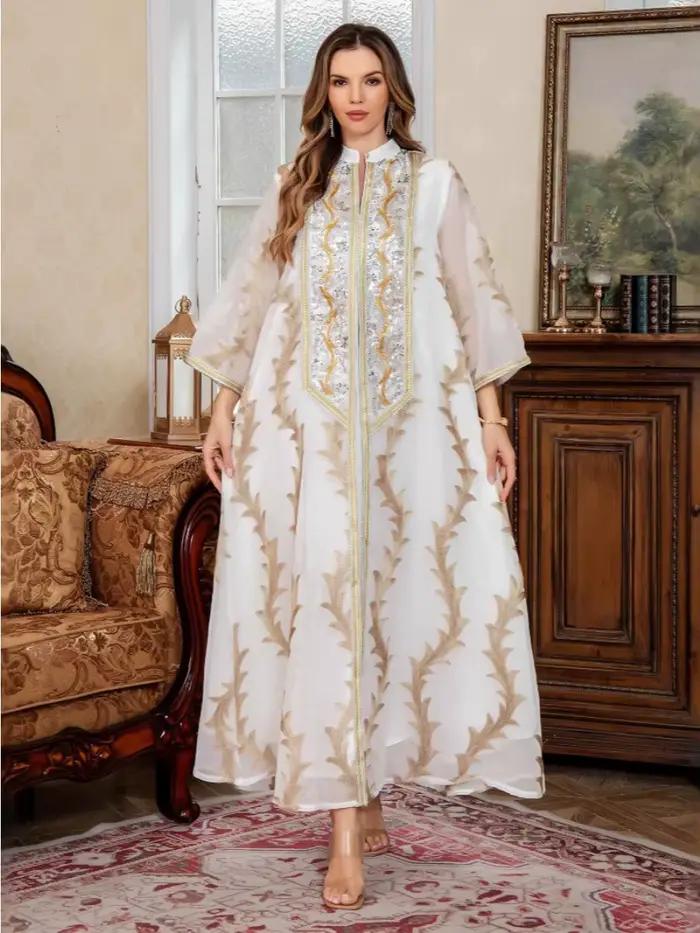 Robe de soirée Abaya dubaï Eid musulman maille broderie Jalabiya Ramadan robes maroc caftan robes larges arabes longues femmes occasions spéciales