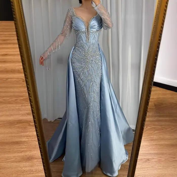 Robe de soirée de luxe en perles bleues