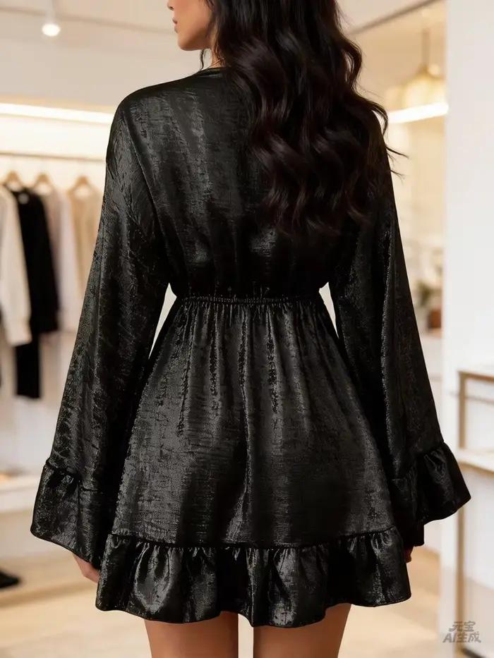 Robe mini en velours noir pour femme