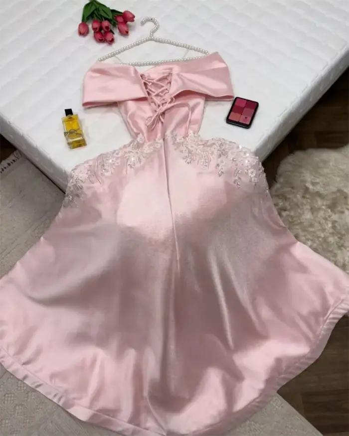 Cathy personnalisé rose épaules dénudées paillettes Appliques robes de bal a-ligne à lacets vestidos de noiva robe de soirée sans manches