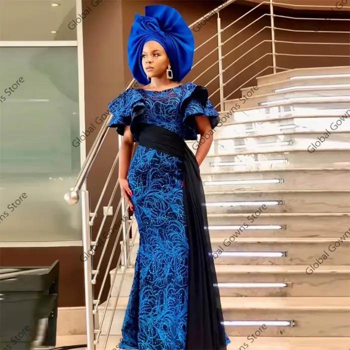 Robe de soirée en dentelle à paillettes pour femmes africaines
