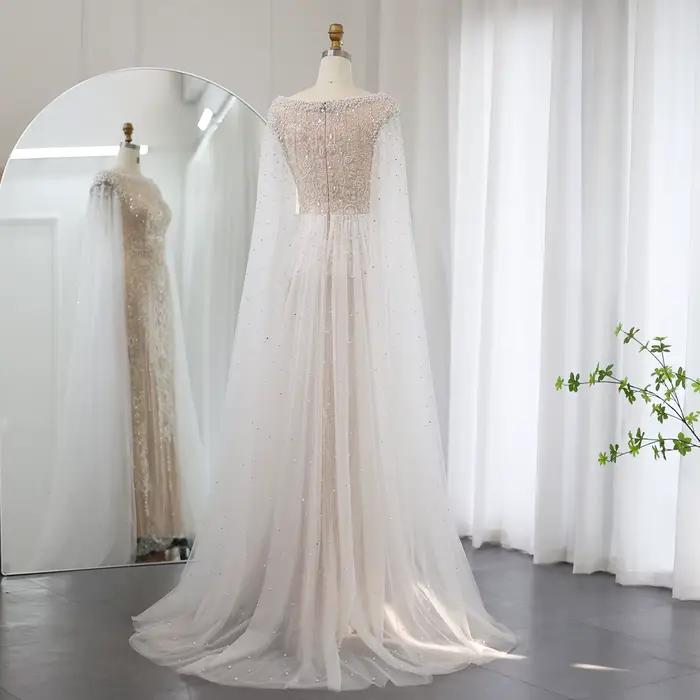 Sharon Said luxe dubaï blanc nu sirène robe de soirée avec manches Cape pour les femmes de mariage robes