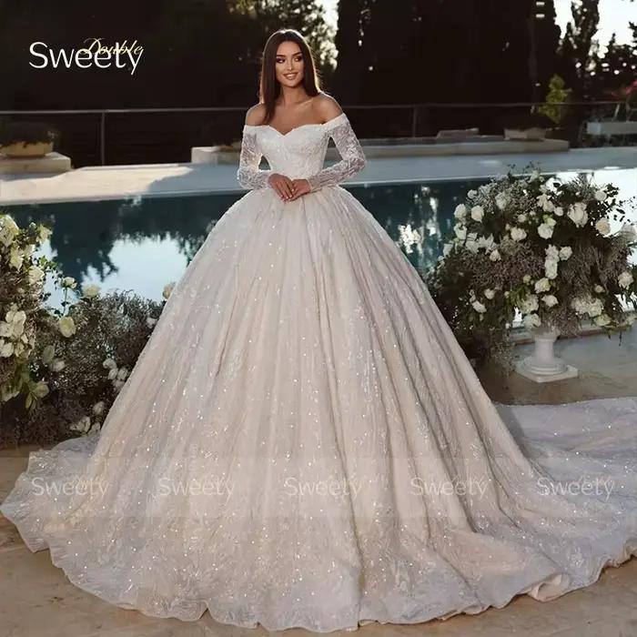 Robe De mariée à paillettes en Organza avec dentelle brodée