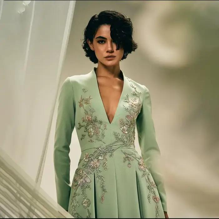 Robe de soirée vert sauge personnalisée