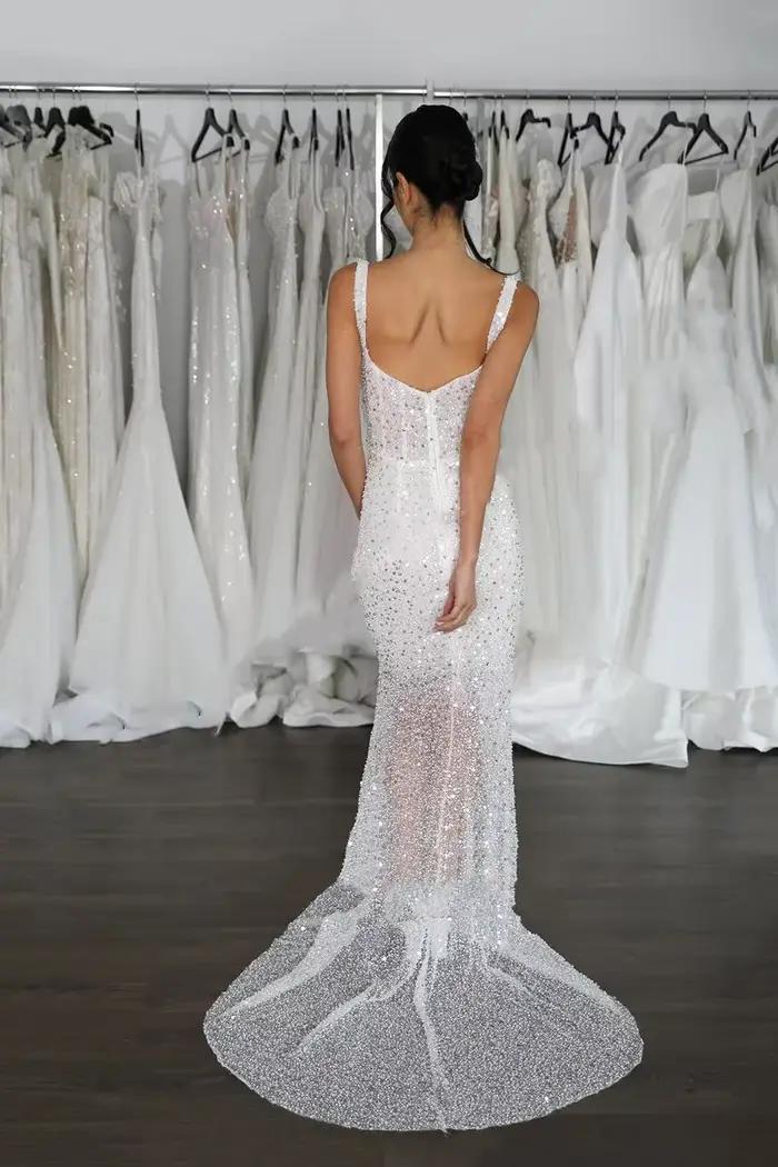 Robe de Mariée Sirène Légère et Brillante avec Dos auxpour Patients