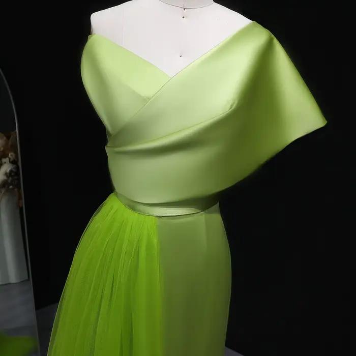 Robe Sharon Said en polyester vert sauge pour soirée officielle avec surjupe, décolleté d'une épaule, perles et plissé, tenue de mariage personnalisée pour femmes de tous âges