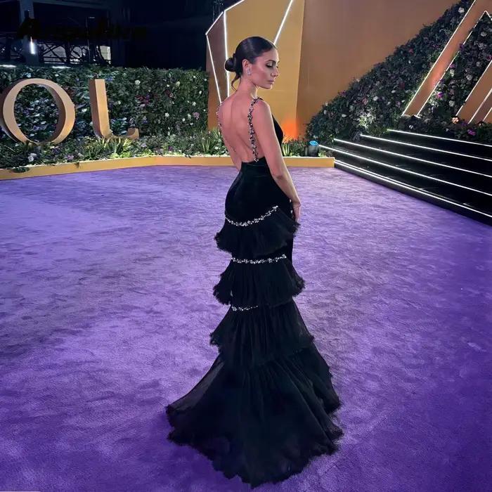 Angelika Robes De soirée sirène à la mode pour les femmes Dubaï strass dos nu à plusieurs niveaux