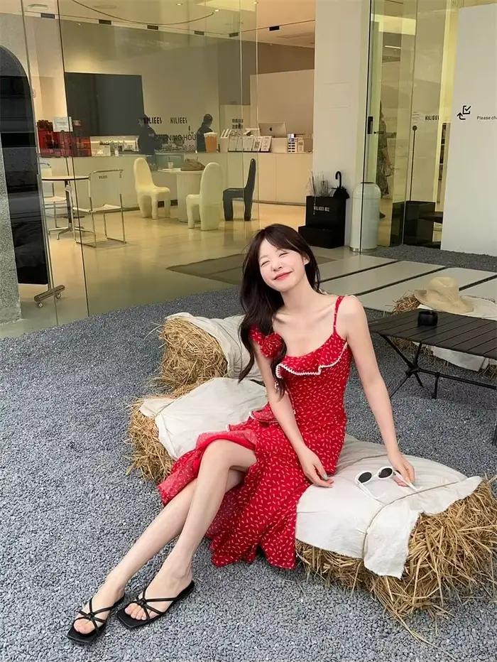 Robe florale d'été de Style vacances français avec volants