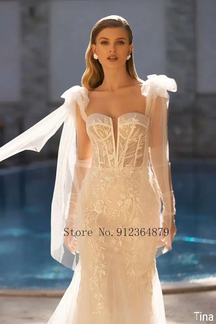 Robes de mariée sirène de luxe avec appliques en dentelle