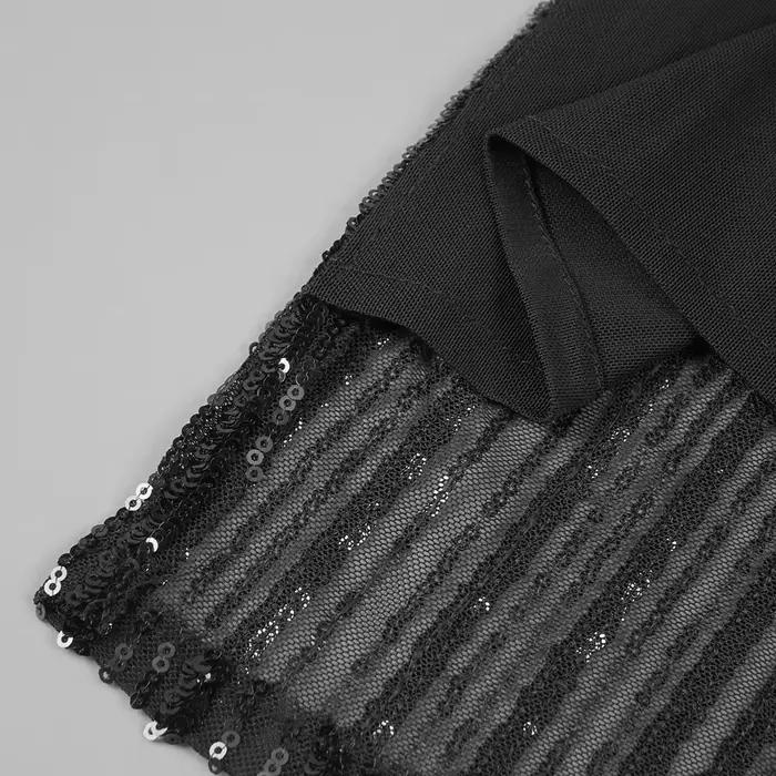 Robe de soirée noire sans bretelles à paillettes – Corset perlé