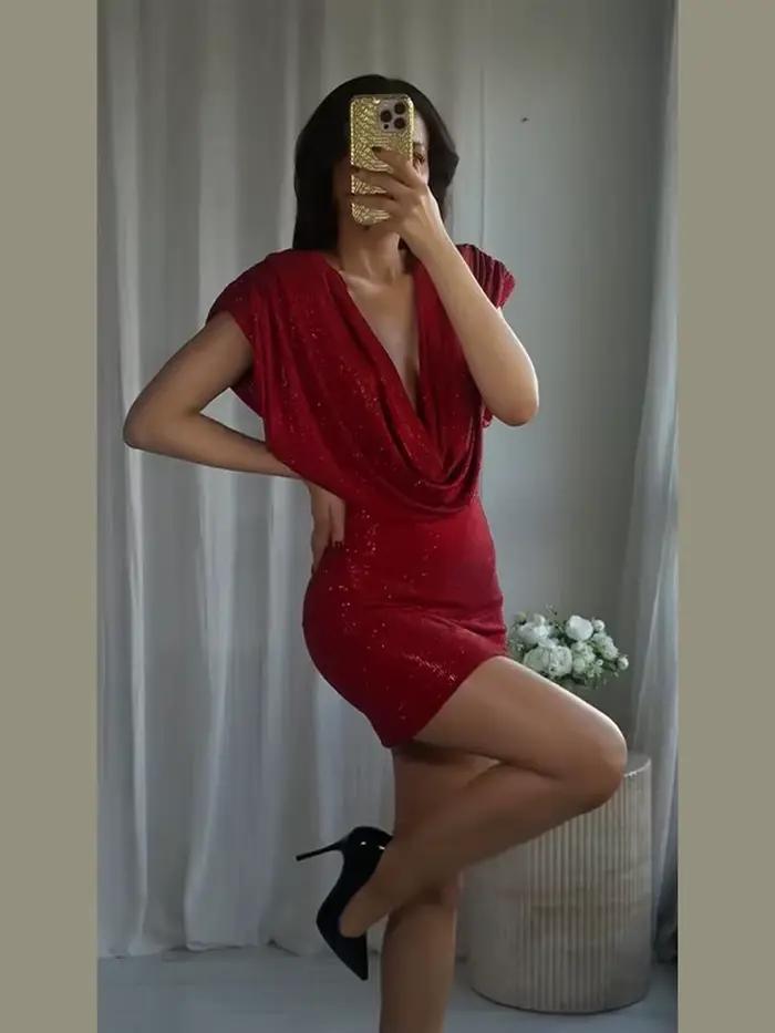 Robe courte à paillettes sans manches pour femmes
