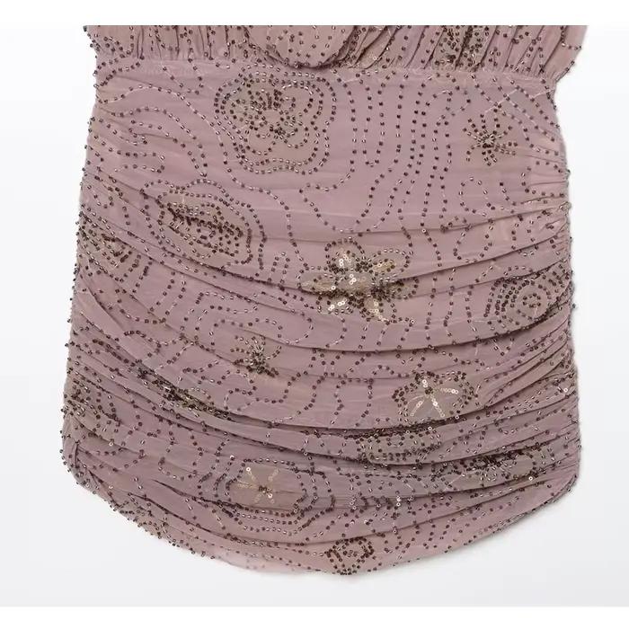 MUJER paillettes Tulle Mini robe femmes froncé Slip robes courtes pour femme de luxe fête