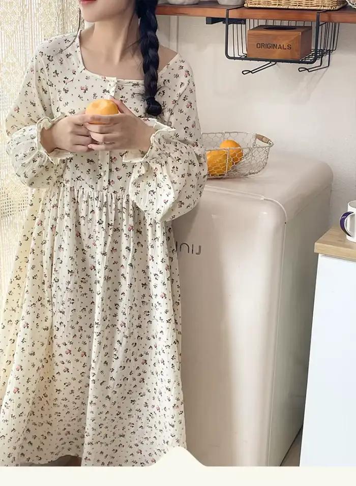Mousseline 100% coton gaze pour les femmes robe à manches longues bout